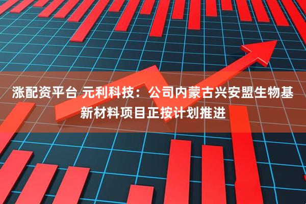 涨配资平台 元利科技：公司内蒙古兴安盟生物基新材料项目正按计划推进